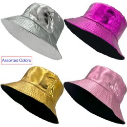 12 Bulk Metallic Bucket Hats for Parties - Assorted Colors
