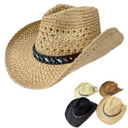 24 Bulk Open Weave Cowboy Hat [turquoise Beaded Hat Band]