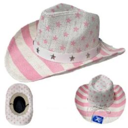 24 Bulk Painted Cowboy Hat [pink/white Americana]