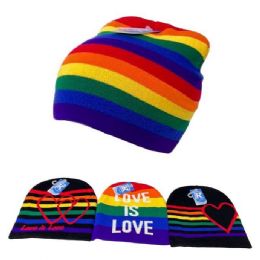 24 Bulk Pride Beanie [assorted Rainbow Stripes]