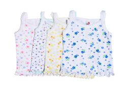 300 Bulk Girl's White Floral Spaghetti Strap Tank Top (8-12)