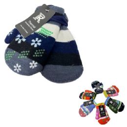 24 Bulk Small Connected Mittens [stripes & Snowflakes]