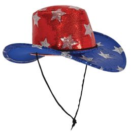 6 Bulk Sequined Patriotic Cowboy Hat
