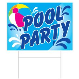 6 Bulk Plastic Pool Party Yard Sign
