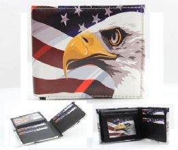 6 Bulk Vegan Leather Wallet [bifold] Eagle With Flag