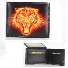 6 Bulk Vegan Leather Wallet [bifold] Flaming Tiger