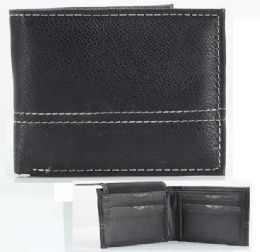 6 Bulk Vegan Leather Wallet [bifold] Stitching [blk]