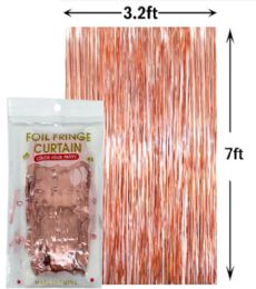 96 Bulk Rose Gold 3x7ft Plain Foil Fringe Curtai