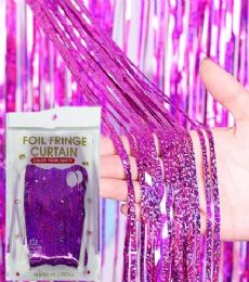 96 Bulk LASER MAGENTA 3X7FT FOIL FRINGE CURTAIN