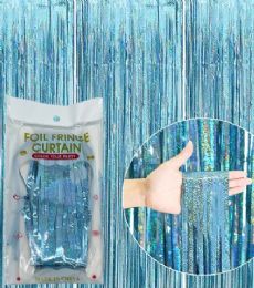 96 Bulk LASER LT BLUE 3X7FT FOIL FRINGE CURTAIN