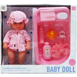 6 Bulk 9.5" Baby Doll W/ 12" Bathtub & Accss In Window Box 2 Asst