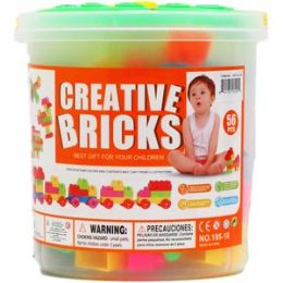 12 Bulk 56pc Assrt Color Blocks In 7" Plastic Container, 2asst
