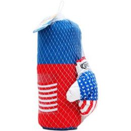 9 Bulk 15.25" Boxing Bag (usa) W/ 8.25" Gloves In Pegable Net Bag