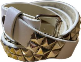24 Bulk Wholesale Silver Color Studded 2 Row Skinny Belt