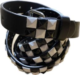 24 Bulk Wholesale White & Black Color Studded 2 Row Skinny Belt