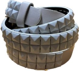 24 Bulk Wholesale White Color Studded 2 Row Skinny Belt