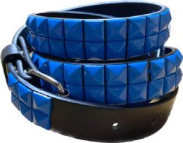 24 Bulk Wholesale Blue Color Studded 2 Row Skinny Belt
