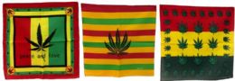 24 Bulk Cannabis Leaf Printed Assorted Cotton Bandana (rasta Color)