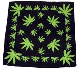 24 Bulk Wholesale Black Color Marijuana Leaf Bandana Pot Leaf Graphic