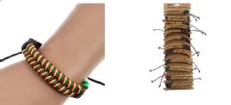 72 Bulk Rasta Color Braided Bracelets - Assorted