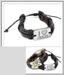 24 Bulk I Love Jesus Leather Bracelet