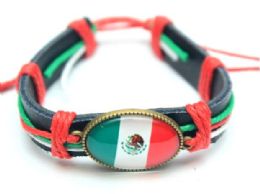 24 Bulk Wholesale Faux Leather Mexico Flag Bracelet