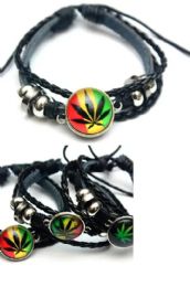 24 Bulk Wholesale Faux Leather Marijuana Bracelet