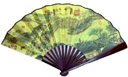 24 Bulk Wholesale Large Chinese Picture Wood Hand Fan