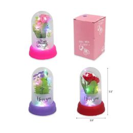 48 Bulk Valentines Day Glass Dome With Flowers And Light