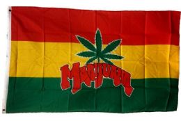 24 Bulk Wholesale Rasta Color Marijuana Leaf Flag