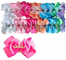 24 Bulk Wholesale Crown Bow Tie Hair Clip