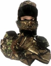 24 Bulk Wholesale Tree Camo Aviator Hat With Fur Trim And Detachable Mask