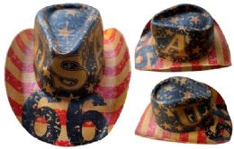 24 Bulk Wholesale Route 66 Western Cowboy Hat With Usa Flag