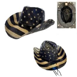24 Bulk Black/gray Flag Cowboy Hat Stars And Stripes