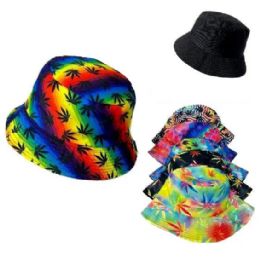 24 Bulk Wholesale Tie Dye Marijuana Leaf Bucket Hat