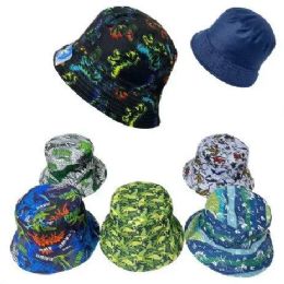 24 Bulk Wholesale Assorted Dinosaur Prints Reversible Kid's Bucket Hats