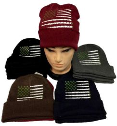 24 Bulk Wholesale Marijuana Flag Winter Beanie Hat Assorted Colors