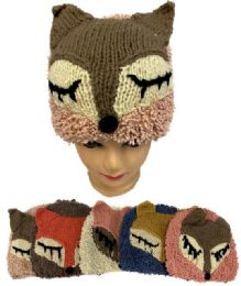 24 Bulk Wholesale Fox Design Fleece Lined Winter Hat