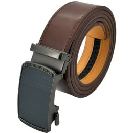 12 Bulk Chocolate Brown Ratchet Belts - No Hole Adjustable Slide Belts