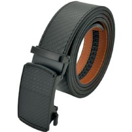 12 Bulk Carbon Black Ratchet Belts - No Hole Adjustable Slide Belts