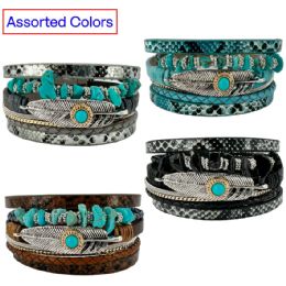 12 Bulk Western Bracelets with Turquoise Beads - Multilayer Wristbands