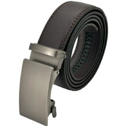 12 Bulk Dark Brown Ratchet Belts - No Holes Adjustable Slide Belts