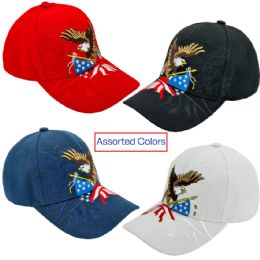 12 Bulk Eagle and USA Flag Embroidered Design Caps with Assorted Colors