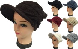 24 Bulk Wholesale Knitted Lady Hats With Bill Winter Hats Solid Colors