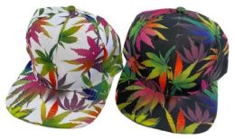 24 Bulk Wholesale Snapback Colorful Marijuana Leaf Hats Assorted