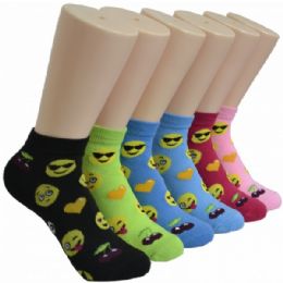 480 Bulk Women's Low Cut Novelty Socks - Emoji Prints - Size 9-11