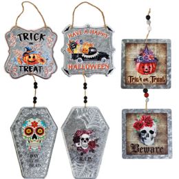 36 Bulk Halloween Galvanized Sign 6 Styles Embossed/coffin/2 Sided Hlwn Hangtag