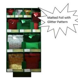Bulk Gift Bag 240pc Floor Display 4size/5color Matte Foil W/glitter Pattern Indiv Size Upc