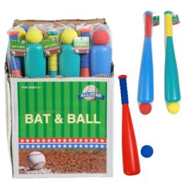 24 Bulk Bat & Ball Set 19in Big Barrel Plastic W/foam Handle/3in Dia Color Ball 3asst 24pc/case Cut Crtn Ea/net Bag W/ht