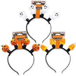 24 Bulk Halloween Headband Light Up Ghost/candy Corn/spider Battery Included Hlwn/barbell